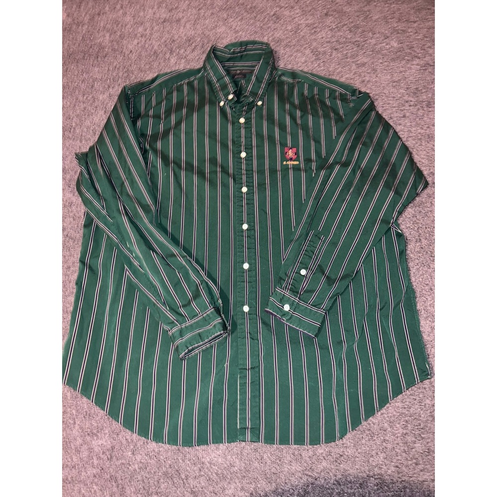 Ralph Lauren Blaire Mens XL Green Striped Cotton Button Down Shirt Crest Logo